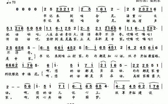 书记来到咱山乡（梁向东曲 李立军词） - 乐谱