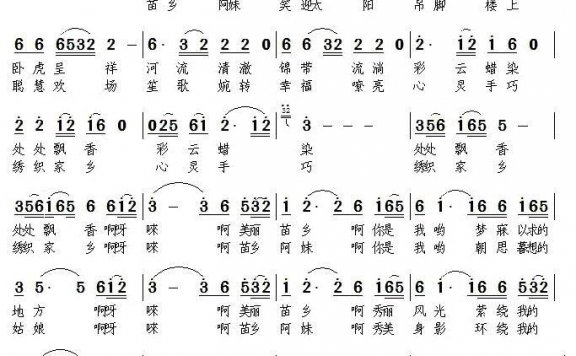 苗乡阿妹（李斌词 崔晓燕曲） - 乐谱