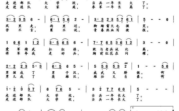 当兵一年长大了（葛逊词 周雯曲） - 乐谱