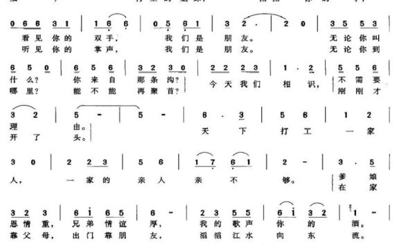 天下打工一家亲（刘其发曲 李荫保词） - 乐谱