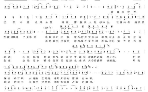 玫瑰泪（刘博词曲） - 乐谱