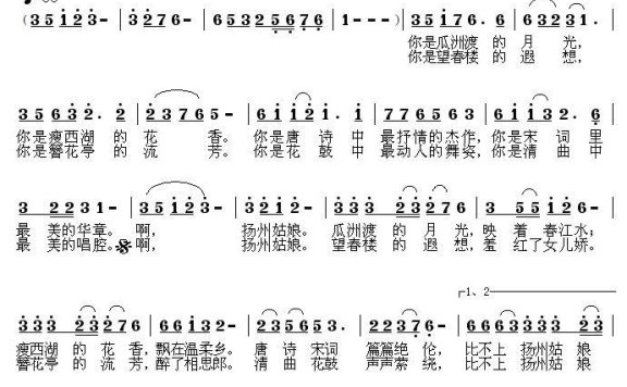 扬州姑娘(黎强词 李广育曲) - 乐谱