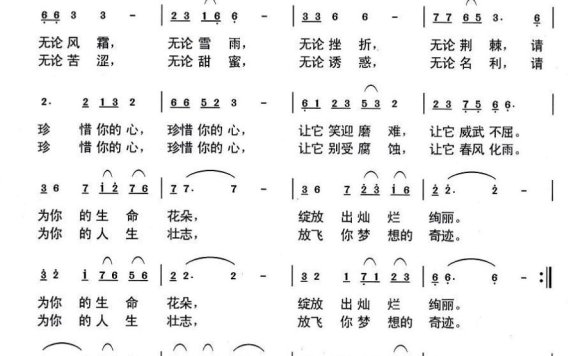 珍惜你的心（朱若武曲 悬石松词） - 乐谱