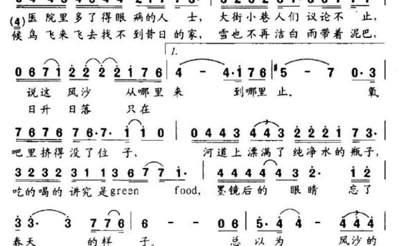 风沙掠过我的城市（女声独唱） - 乐谱