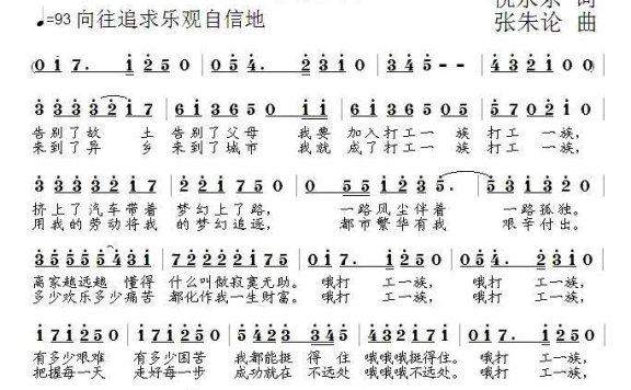 打工一族（倪永东词 张朱论曲） - 乐谱