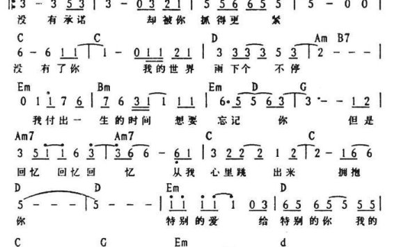 特别的爱给特别的你（伍思凯词曲唱 带和弦） - 乐谱