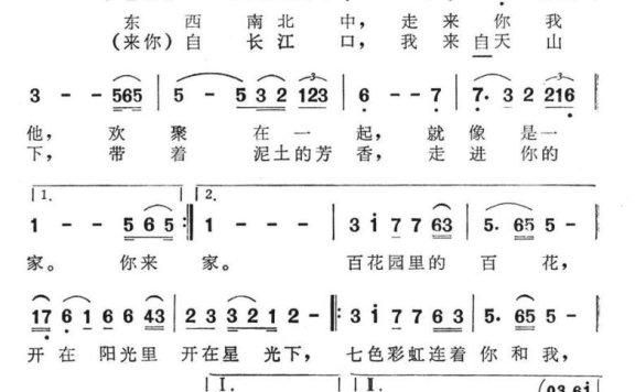 东西南北中（中央电视台《地方台50分钟》栏目歌曲） - 乐谱