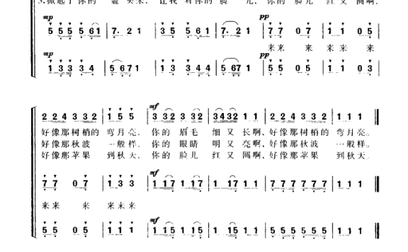 掀起你的盖头来（王洛宾记谱填词） - 乐谱