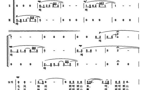 毛风细雨（贵州汉族山歌、文应明编合唱） - 乐谱
