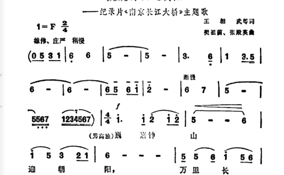 巍巍钟山迎朝阳（纪录片《南京长江大桥》主题曲） - 乐谱