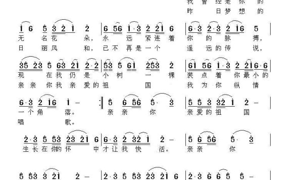 亲亲你 我的祖国（张恽文曲 展生词） - 乐谱