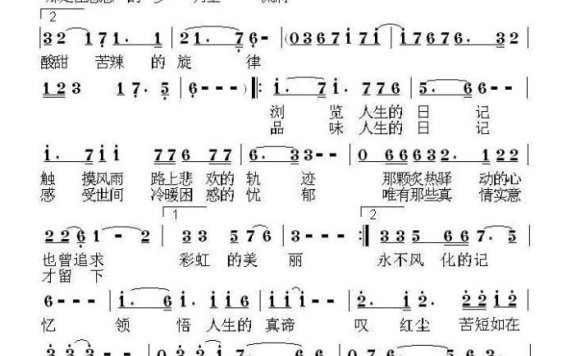 翻开人生的日记（荣亚楠曲 刘祥云词） - 乐谱