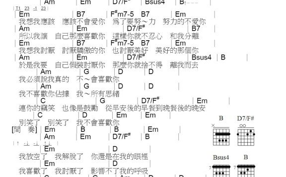 我不会喜欢你（陈柏霖、王宏恩曲 徐誉庭词） - 乐谱