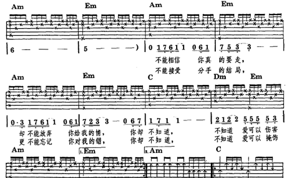 不懂爱的人（民族吉他弹唱） - 乐谱
