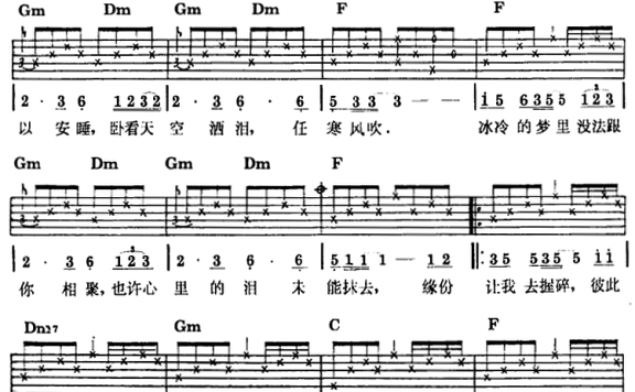 水中花(民族吉他弹唱) - 乐谱