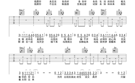 出现又离开（梁博词曲创作演唱 G调指法） - 乐谱