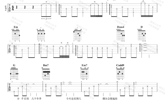 嘉宾（张远演唱 G调弹唱谱） - 乐谱