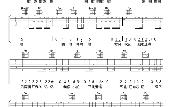 爱你一万年(伍佰演唱 G调指法弹唱谱) - 乐谱