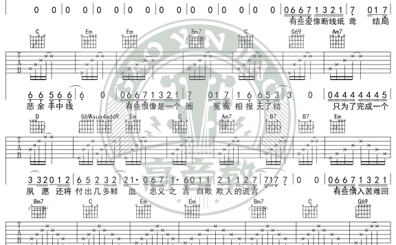 半城烟沙(许嵩演唱 G调简单版入门弹唱谱) - 乐谱