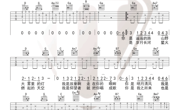 如愿（王菲演唱 G调弹唱谱 《我和我的父辈》主题曲 - 乐谱