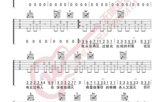 漠河舞厅（柳爽演唱版 C调指法） - 乐谱