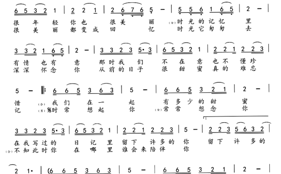 时光的记忆里（词心词 轻云望月曲） - 乐谱
