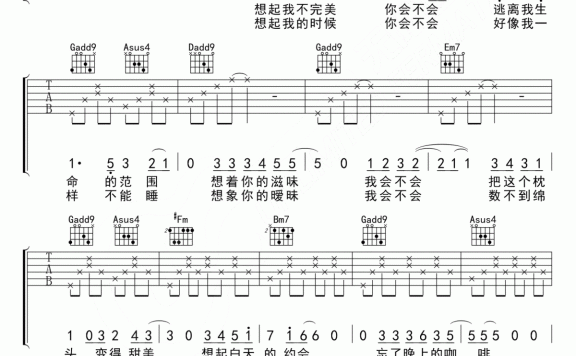 全世界失眠（陈奕迅演唱 D调原版六线谱） - 乐谱