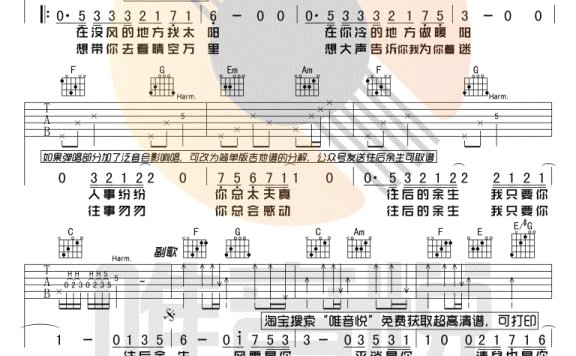 往后余生（C调编配 王贰浪演唱 唯音悦版） - 乐谱