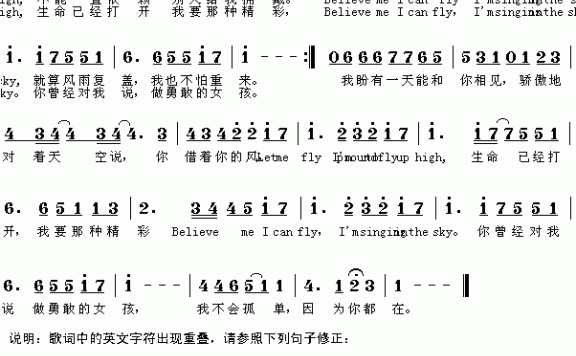 挥着翅膀的女孩(容祖儿演唱) - 乐谱