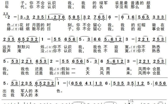 军人本色（王莉/汤非演唱） - 乐谱
