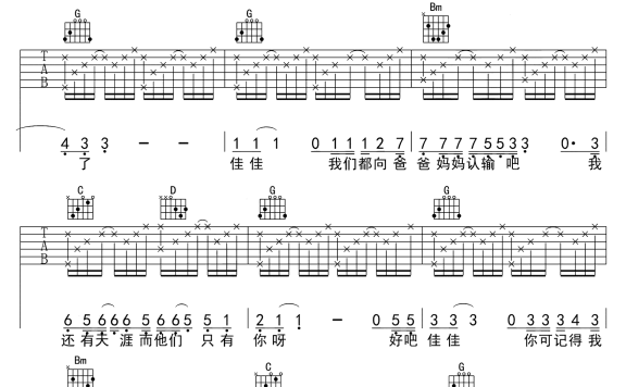 佳佳（张晏铭演唱 G调简单版） - 乐谱