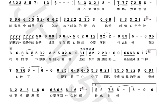 心要疼到什么时候（大美演唱） - 乐谱