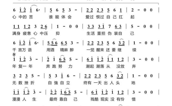 人生靠自己（雨中百合演唱） - 乐谱