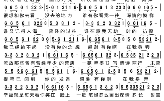 感谢有你（听月演唱） - 乐谱