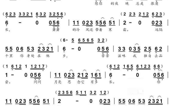 想你的时候问月亮（雨中百合演唱） - 乐谱