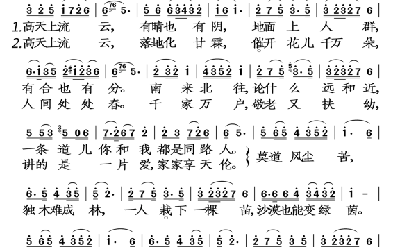 高天上流云（张也演唱） - 乐谱