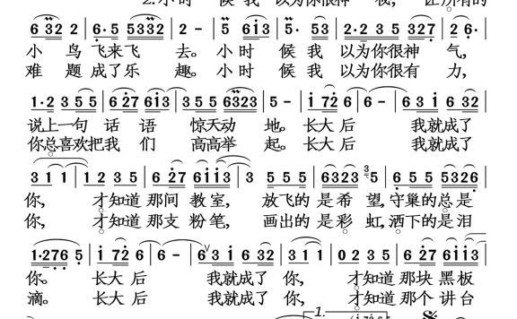 长大后我就成了你(宋祖英演唱) - 乐谱