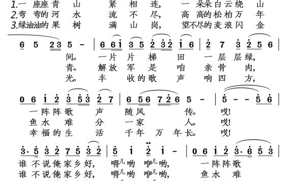 谁不说俺家乡好（1963年影片《红日》插曲） - 乐谱