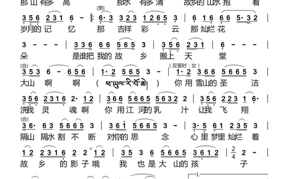 我的家在类乌齐（杨培/罗丽华演唱） - 乐谱