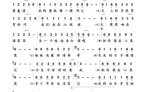把你装在心窝窝（山水组合演唱 男女对唱） - 乐谱