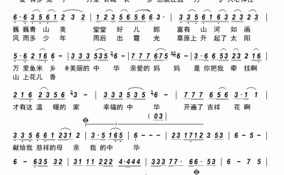 幸福中华(廖伟宏演唱) - 乐谱