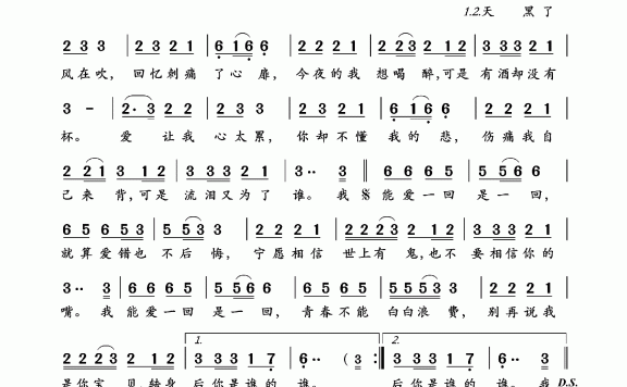 能爱一回是一回（根据王淋DJ演唱版音频记谱） - 乐谱