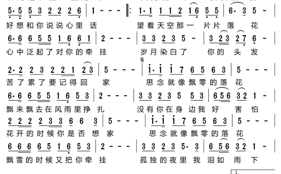 远方的牵挂（月下思故人、红蔷薇演唱） - 乐谱