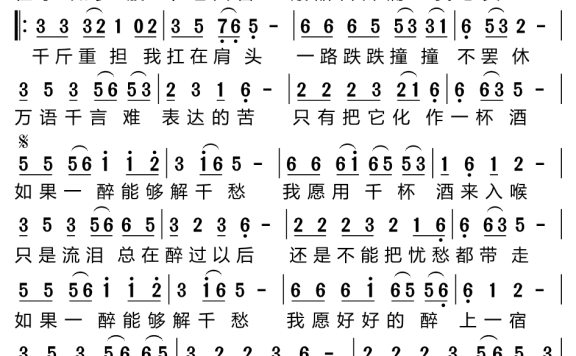 如果一醉能解千愁（红蔷薇演唱） - 乐谱