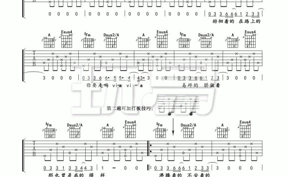 平凡之路（朴树演唱 经典民谣 A调简单版） - 乐谱