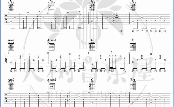 旅行的意义(陈绮贞演唱 C调指法编配) - 乐谱
