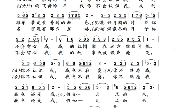 军人本色（王莉、彭兆成演唱） - 乐谱