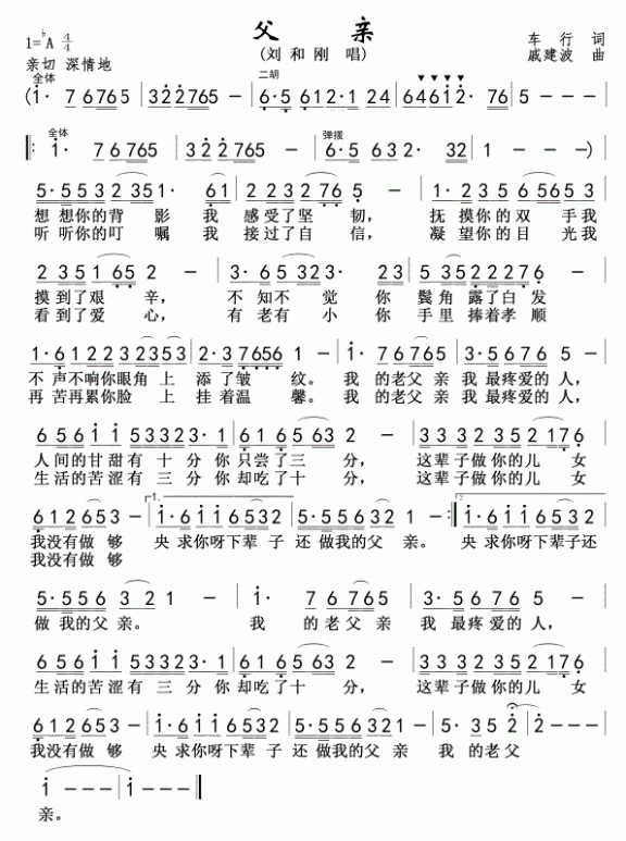 父亲（刘和刚演唱） - 乐谱