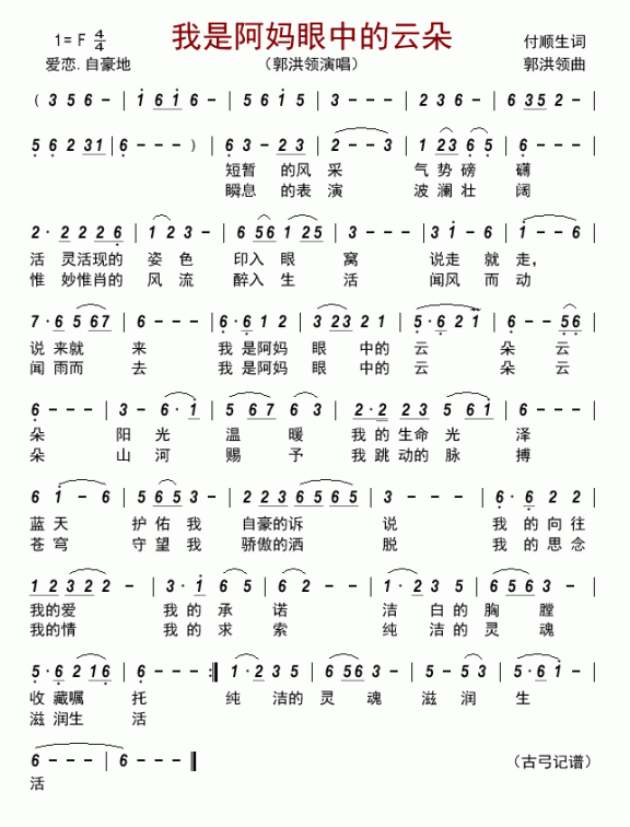 我是阿妈眼中的云朵（郭洪领演唱） - 乐谱