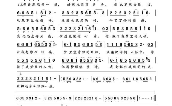 你做了我梦里的人（红蔷薇演唱） - 乐谱